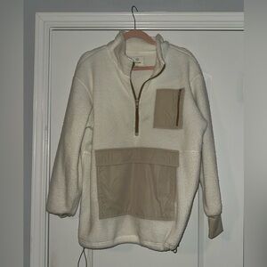 OFFLINE White Fleece Pullover with Tan Accents